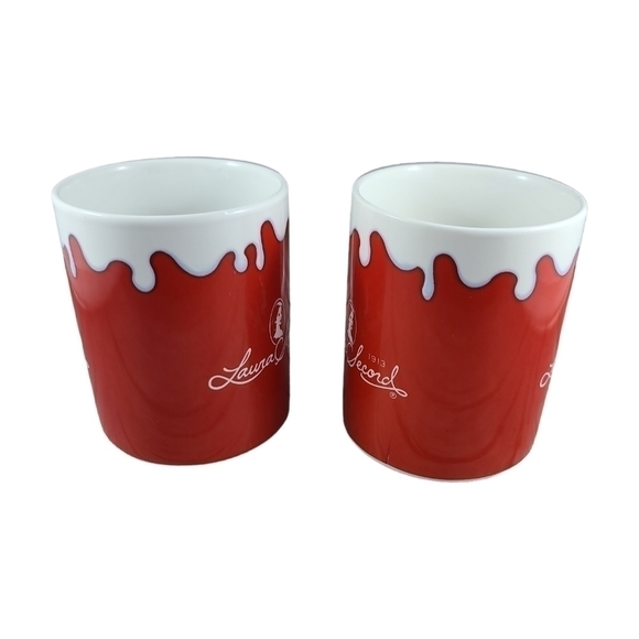 LAURA SECORD Red Ceramic Mugs Brands Unlimited Pair Set of 2 Coffee Tea Cups - Picture 3 of 7